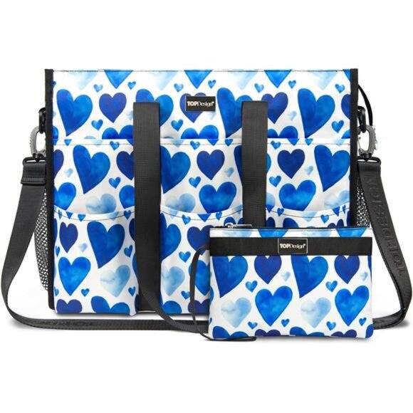 Utility Water Resistant Tote Bag with 22 Pockets, Top Zipper Closure